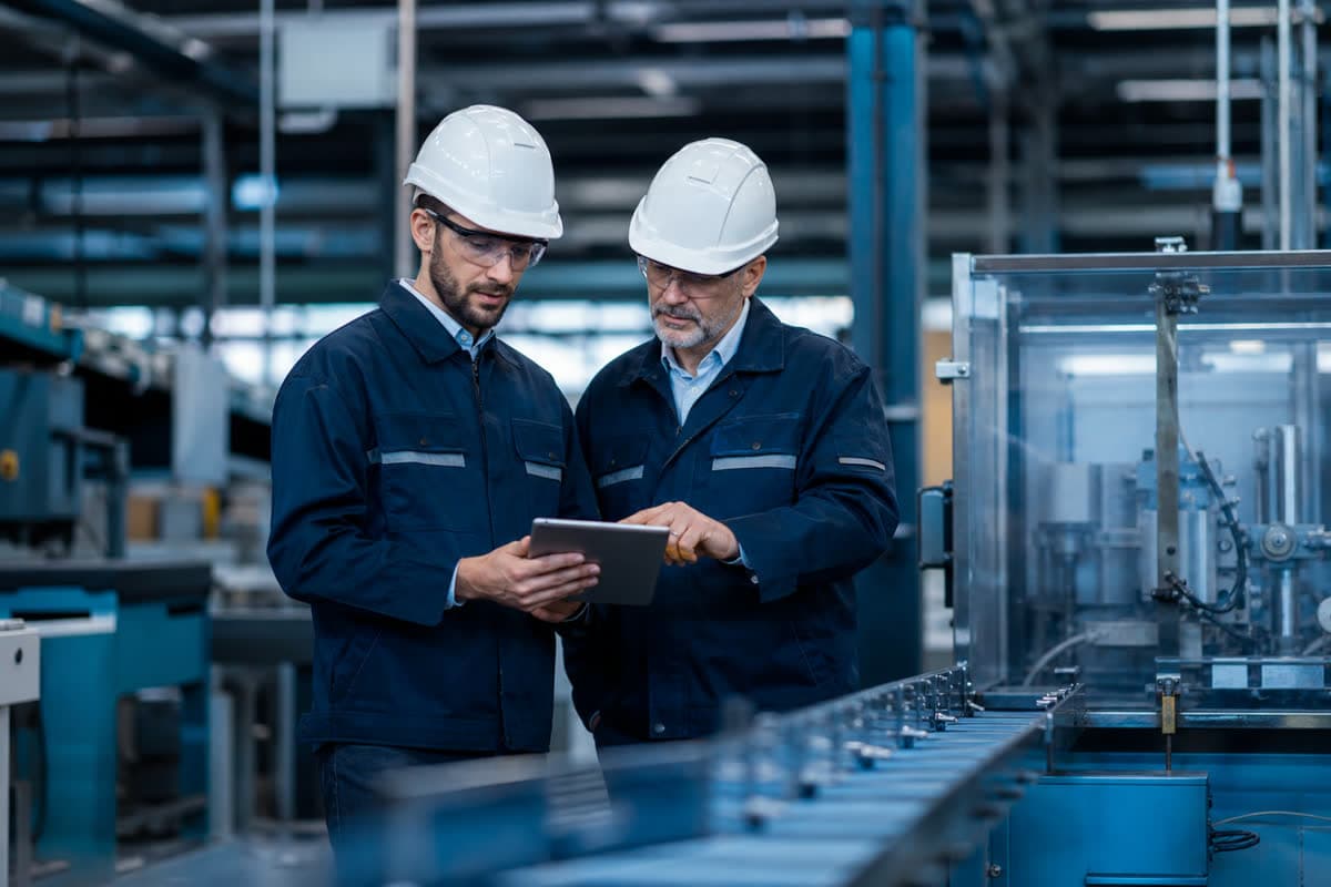 Responsables de una planta industrial revisando la producción.