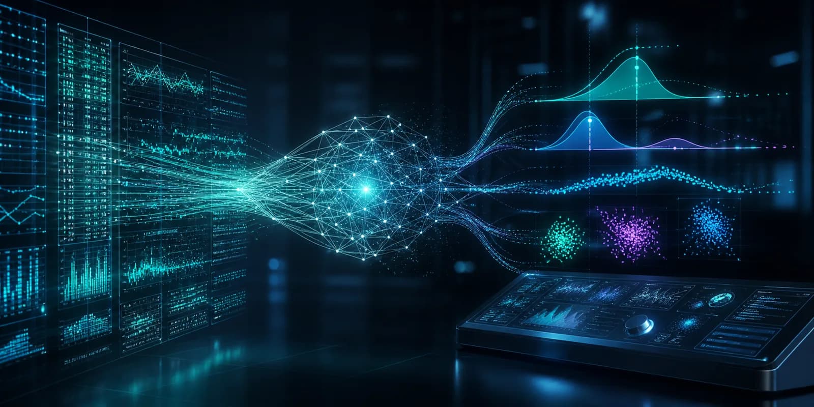 Datos empresariales transformados en predicciones y grupos de resultados mediante machine learning.