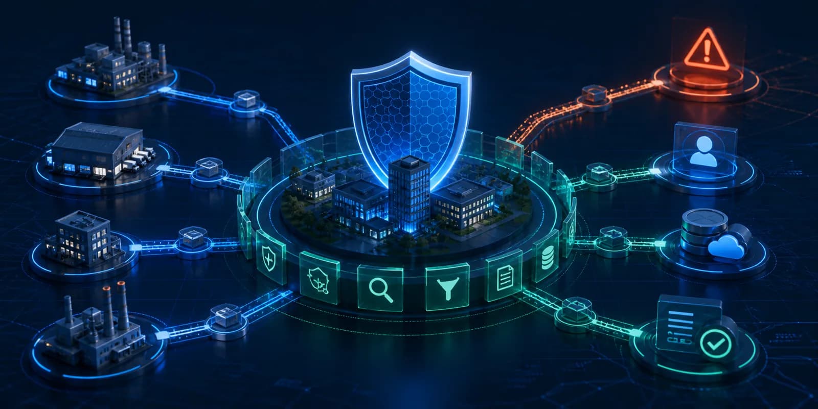 Empresa y proveedores conectados mediante controles de ciberseguridad, continuidad y gestión de incidentes.