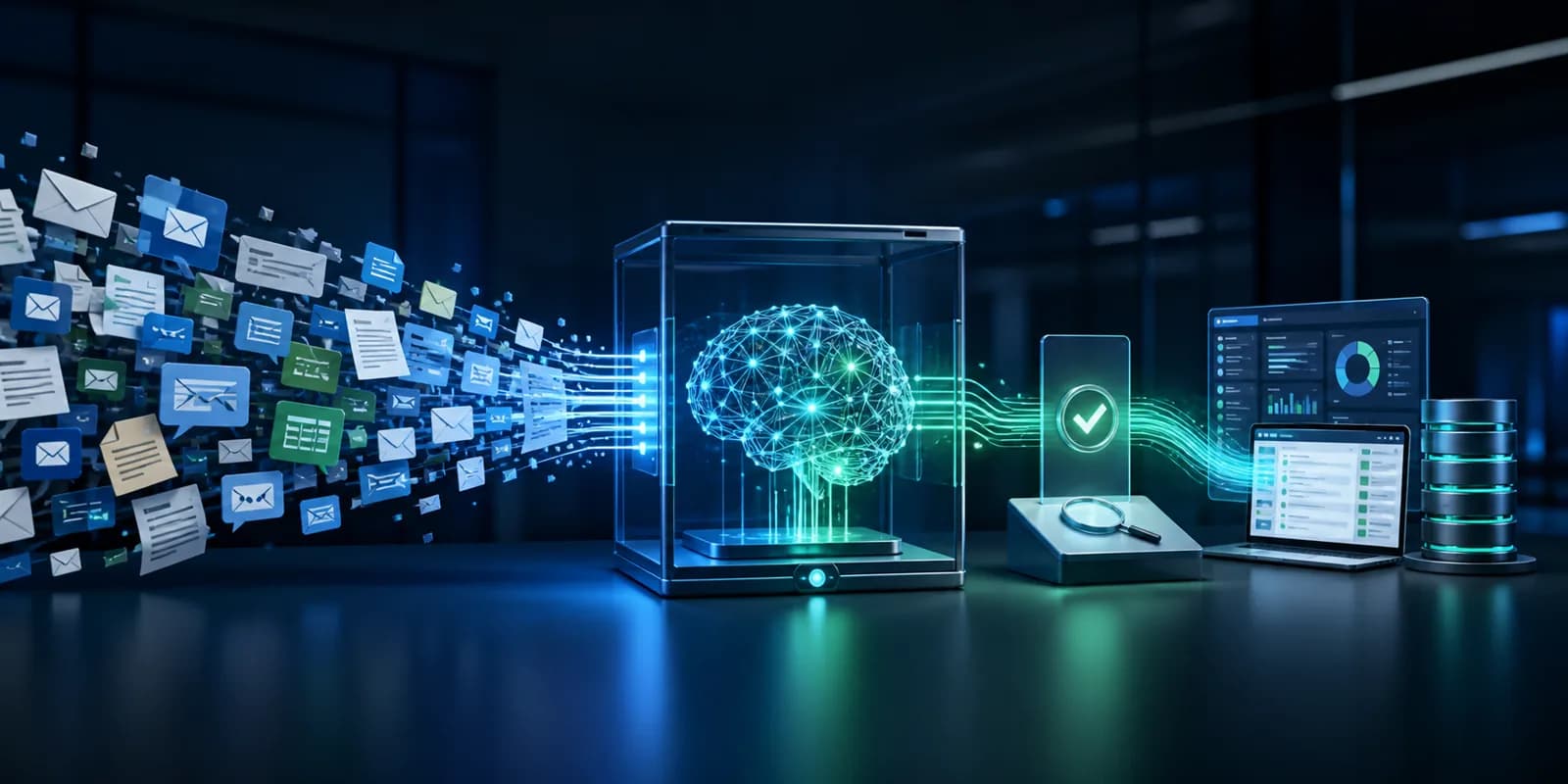 Documentos y mensajes analizados mediante inteligencia artificial antes de integrarse en las herramientas de la empresa.